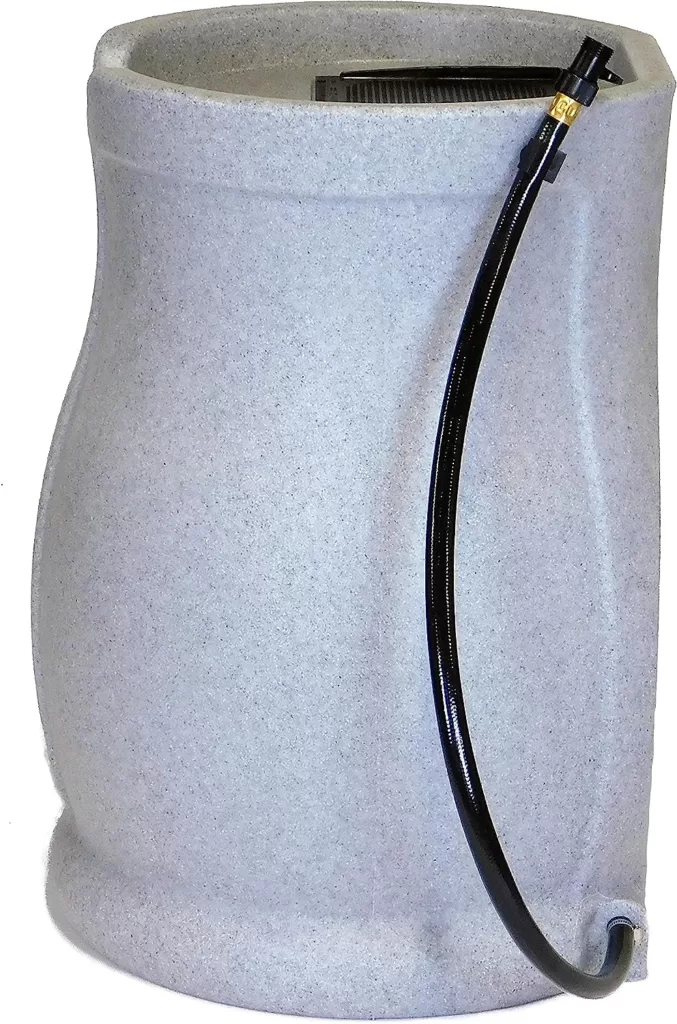 FCMP Outdoor Catalina 45-Gallon Rain Barrel - Water Rain Catcher Barrel with Flat Back for Watering Outdoor Plants, Gardens, and Landscapes, Light Granite FCMP Outdoor Catalina 45-Gallon Rain Barrel - Water Rain Catcher Barrel with Flat Back for Watering Outdoor Plants, Gardens, and Landscapes, Light Granite
